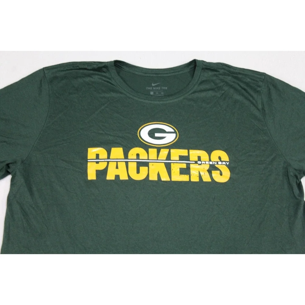 Nike Tee Men Green Shirt Green Bay Packers Spell Out NFL Casual Dri Fit Size XXL